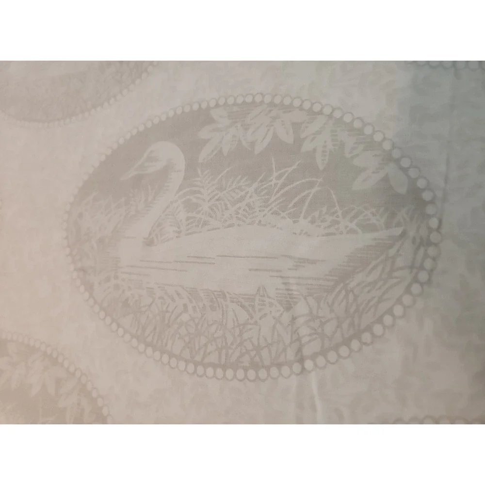 French Country Cottagecore Tan Cream Swan Bird Toile Reversible Duvet Cover FULL